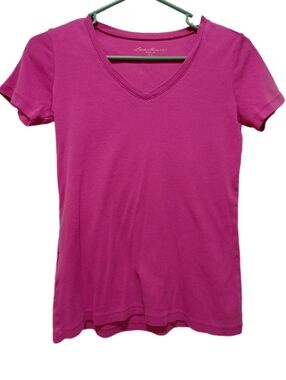 Eddie Bauer Bright Pink V-Neck Short Sleeve Tee